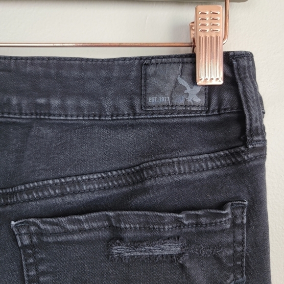 AE 4 Jegging Mid Rise Black Skinny Distressed Ripped Jeans American Eagle Y2K - Picture 10 of 16